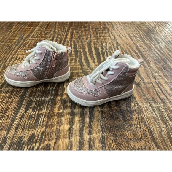 H&M Toddler Girls Pink Sparkle Hightop Sneakers Size 4/5 - Picture 3 of 7